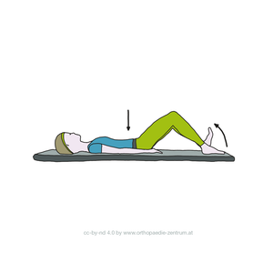 Gymnastikübung Lendenwirbelsäule 2: Grundspannung Rückenlage - Spannung der Bauchmuskulatur, Fixierung der Lendenwirbelsäule.