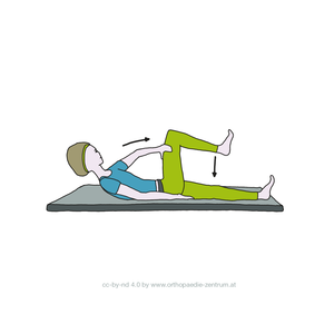 Gymnastikübung Lendenwirbelsäule 5: Muskeltraining vom Schultergürtel bis hin zur Wade mit Schwerpunkt - schräge Bauchmuskeln.