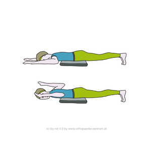 Gymnastikübung Lendenwirbelsäule 9: Kräftigung der gesamten Rückenmuskulatur, Dehnung der Brustmuskulatur.